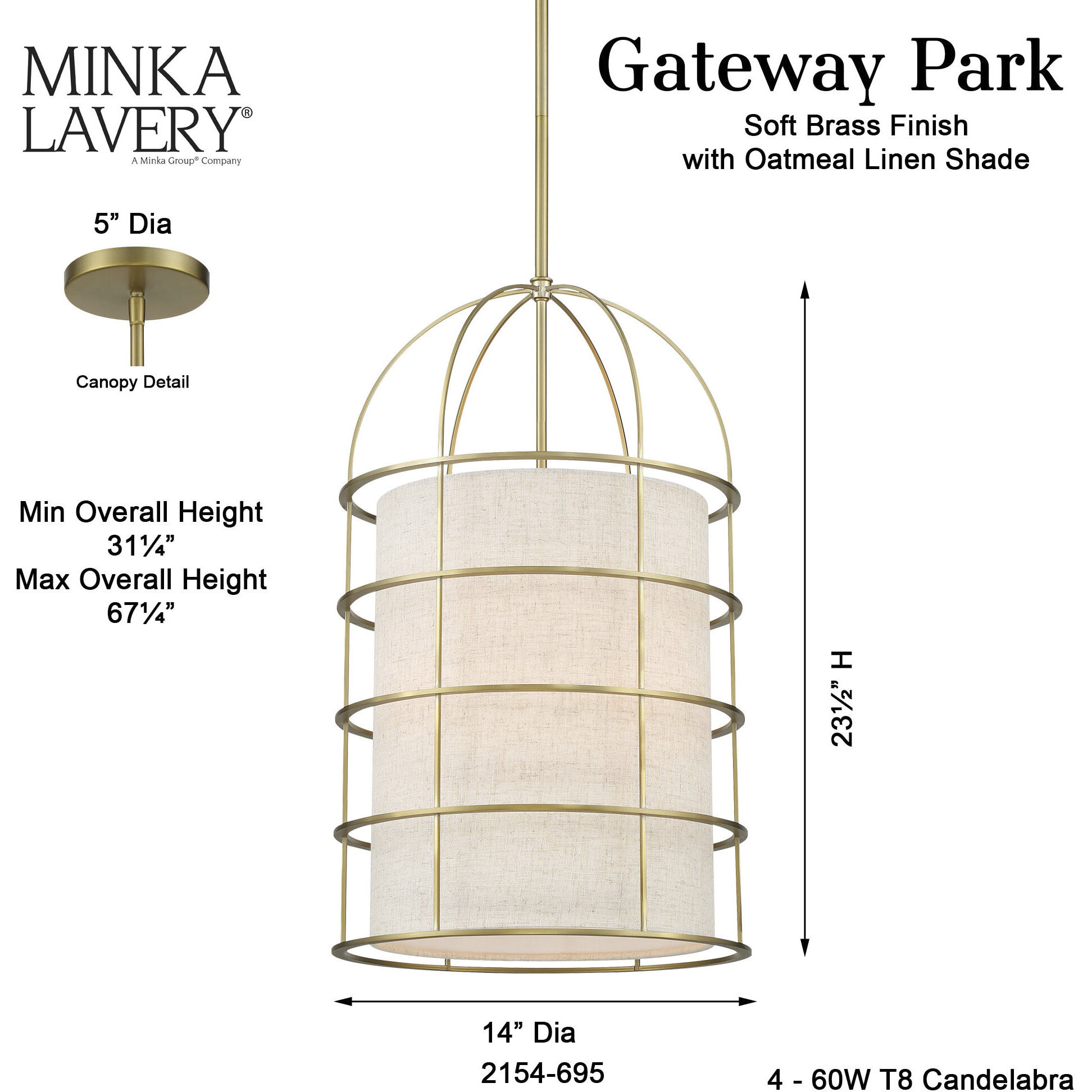 Gateway Park 4 Light 14 inch Soft Brass Pendant Ceiling Light
